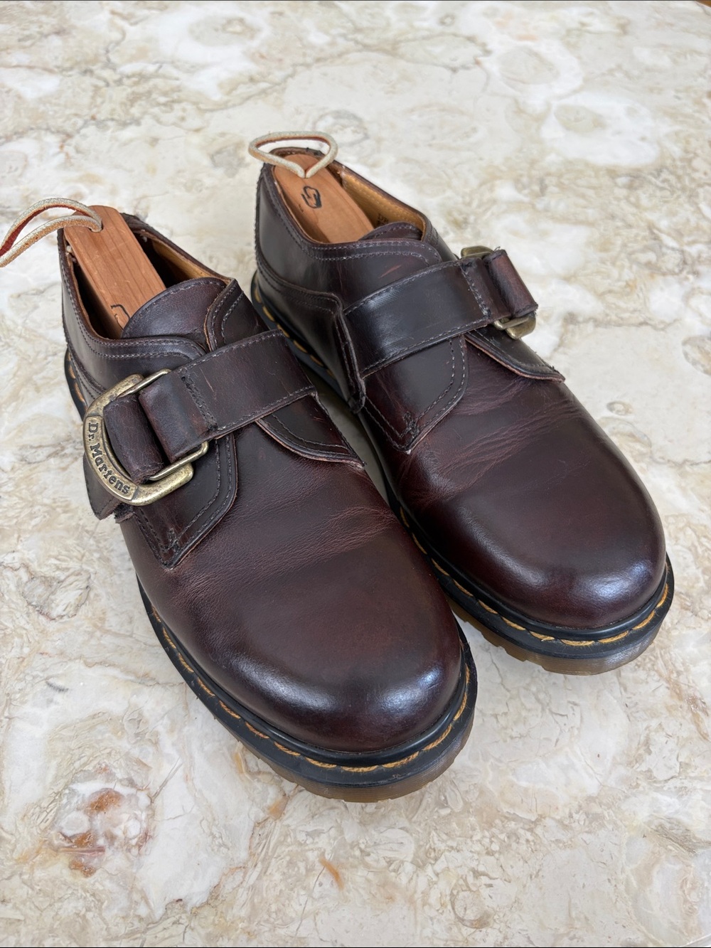 Rare Vintage Dr. Martens 8314 Burgundy Leather Monk Strap Shoes Made in England